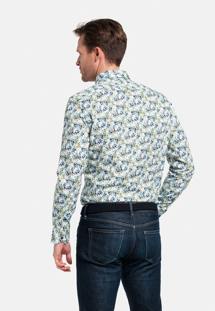 Giordano Maggiore Semi Cutaway Mediterrane Print Overhemd - Wit - 417851-10