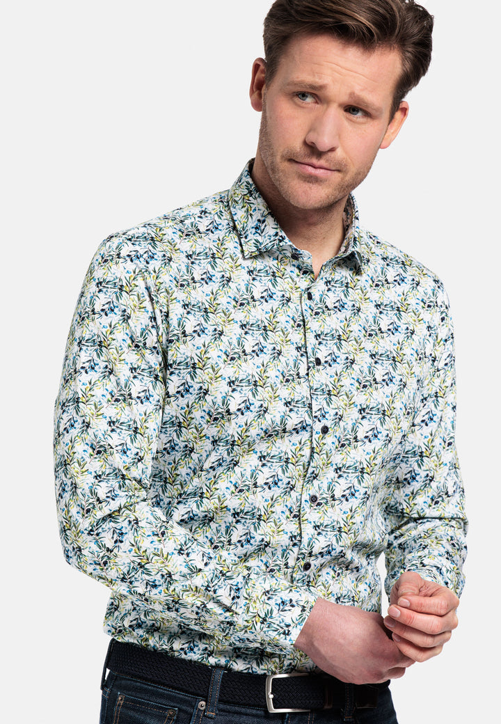 Giordano Maggiore Semi Cutaway Mediterrane Print Overhemd - Wit - 417851-10