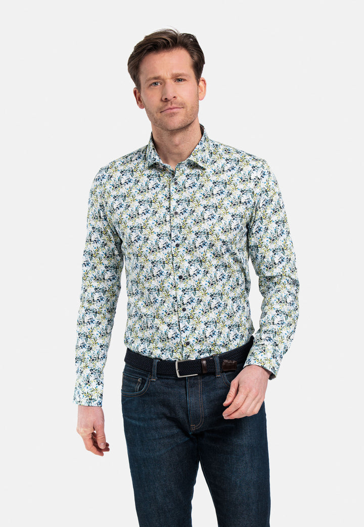 Giordano Maggiore Semi Cutaway Mediterrane Print Overhemd - Wit - 417851-10