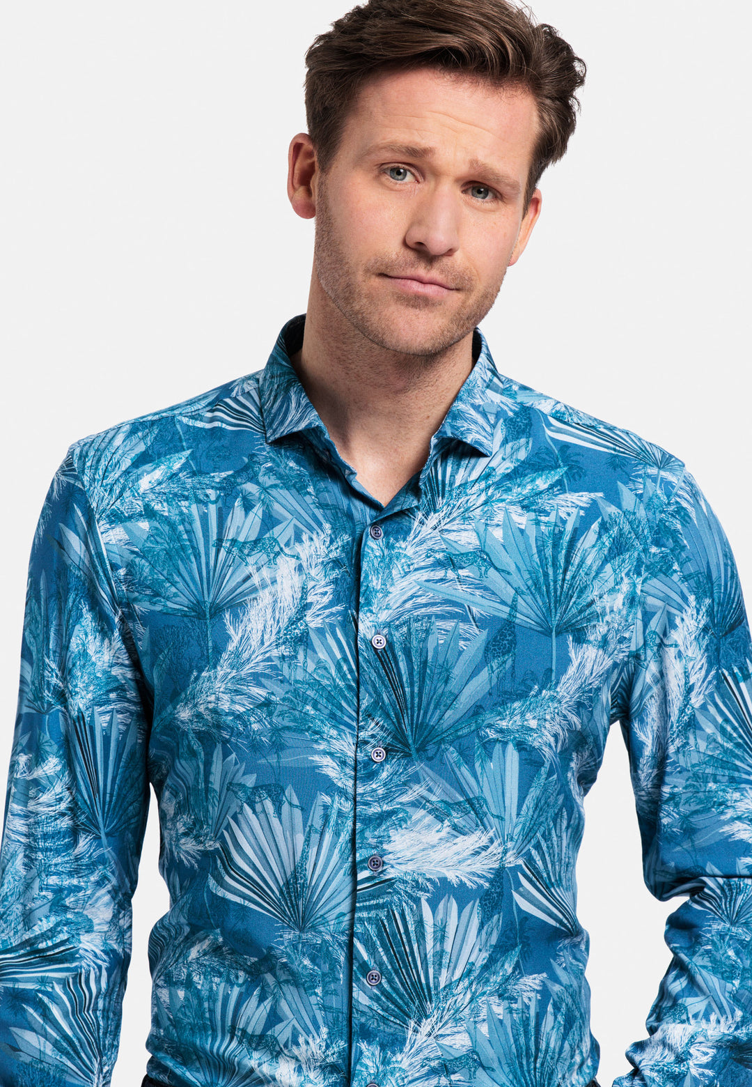 Giordano Row Bari Cutaway Jungleprint Overhemd - Navy - 417852-60