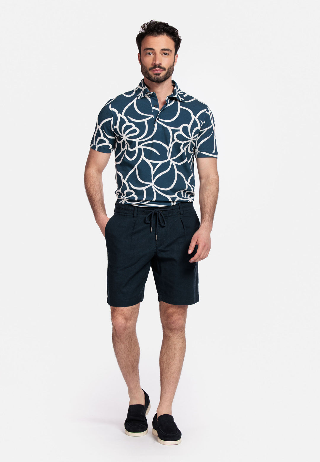 Giordano Positano Linnenmix Korte Broek - Navy - 511110-60