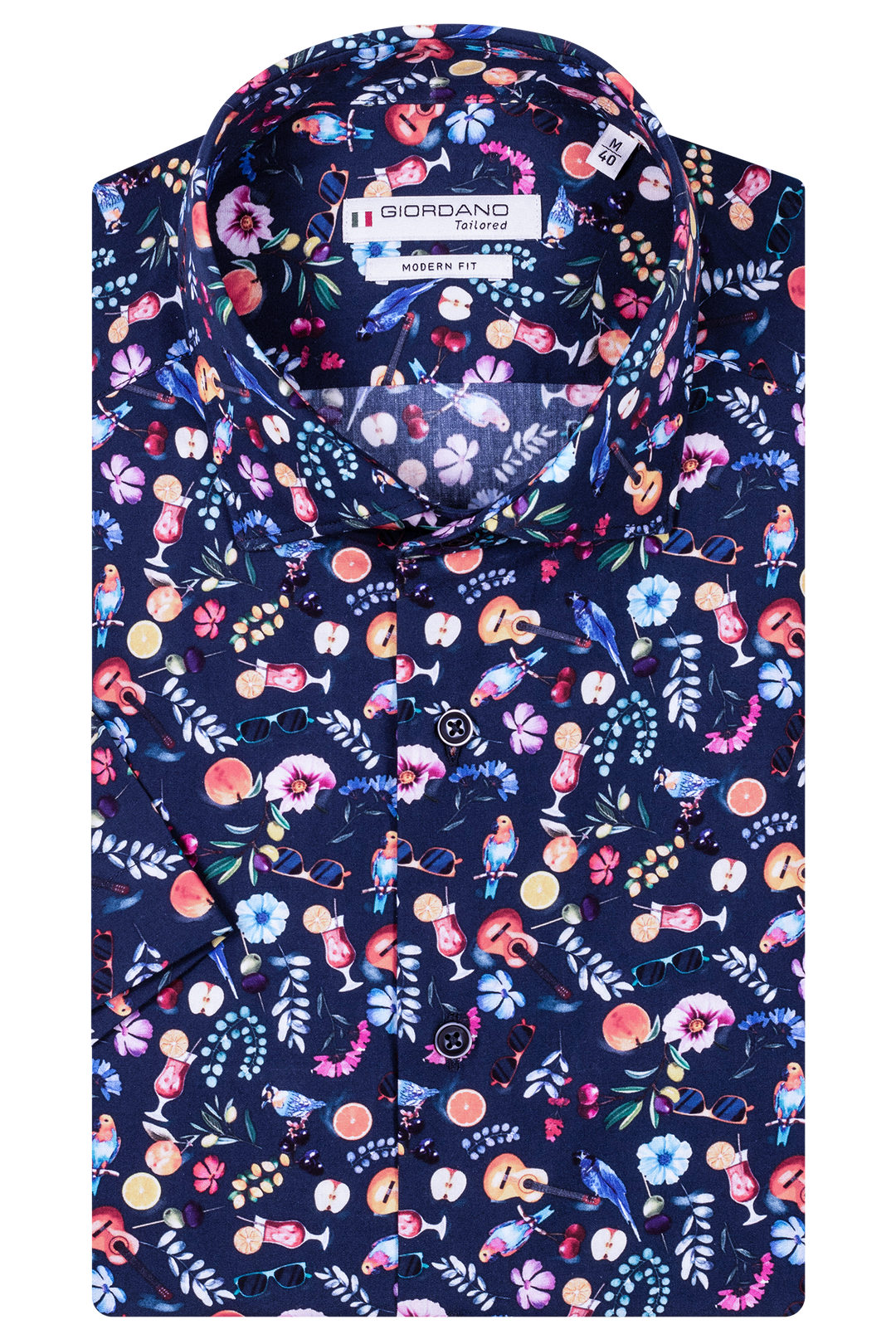 Giordano Lago Semi Cutaway Korte Mouw Overhemd - Navy - 516855-60