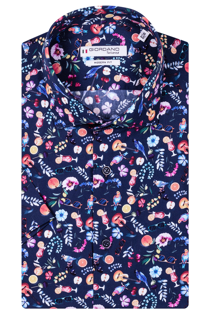 Giordano Lago Semi Cutaway Korte Mouw Overhemd - Navy - 516855-60