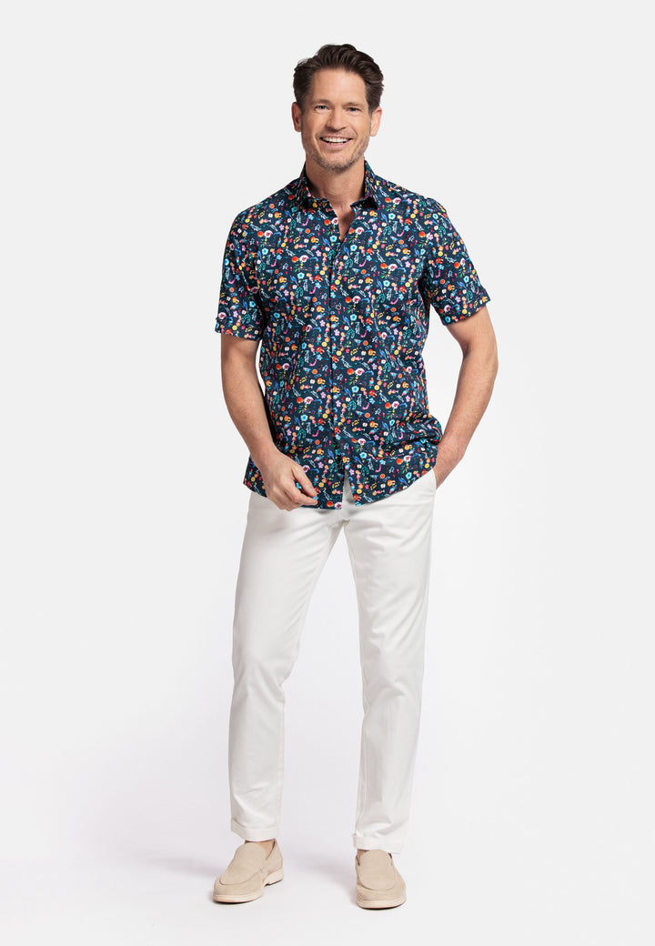 Giordano Lago Semi Cutaway Korte Mouw Overhemd - Navy - 516855-60