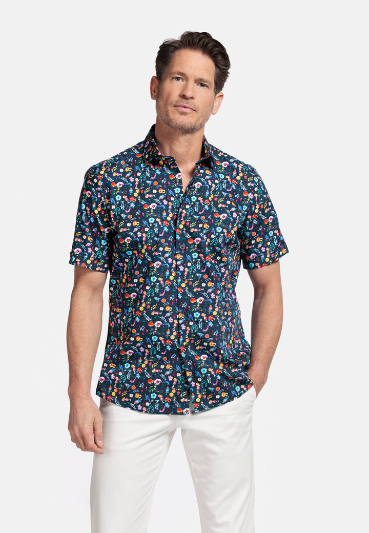 Giordano Lago Semi Cutaway Korte Mouw Overhemd - Navy - 516855-60