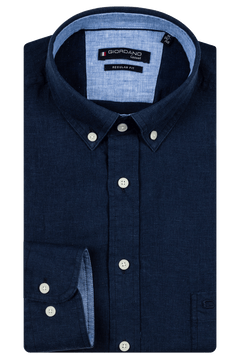 Giordano Ivy Button Down Washed Linnen Overhemd - Blauw - 517009-65