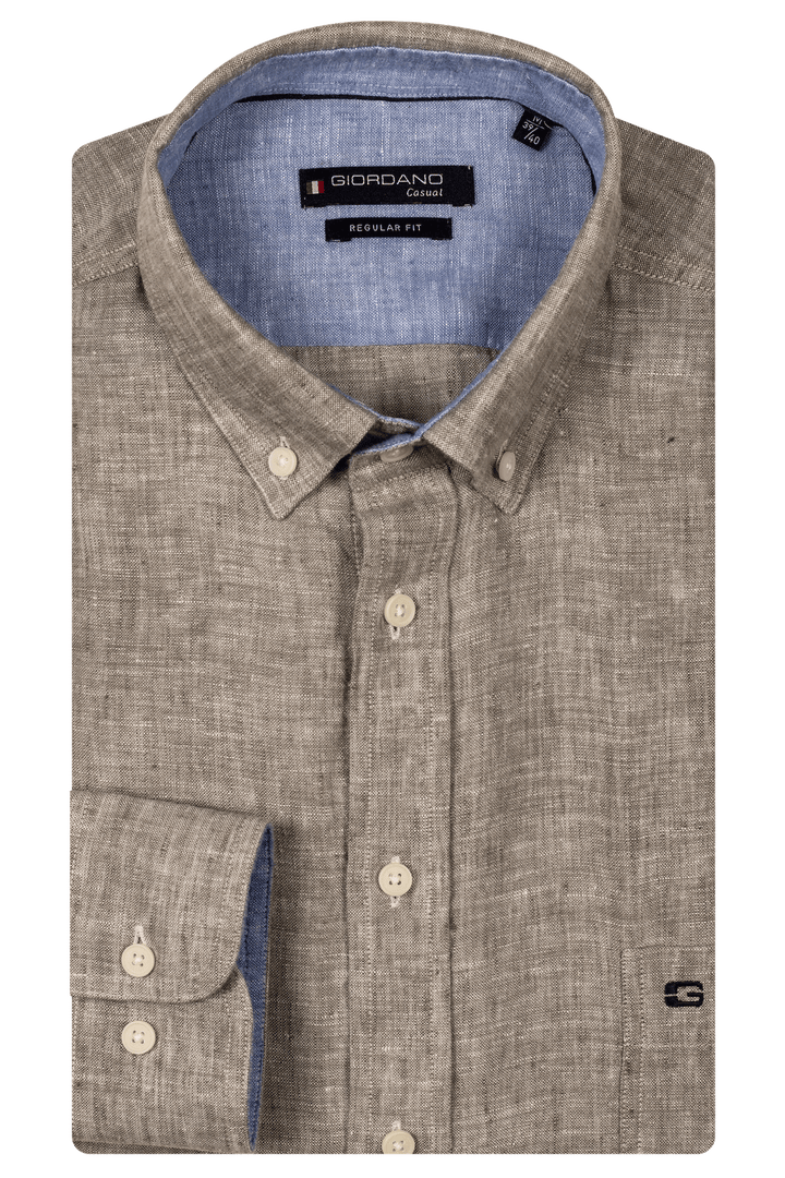 Giordano Ivy Button Down Washed Linnen Overhemd - Groen - 517009-70
