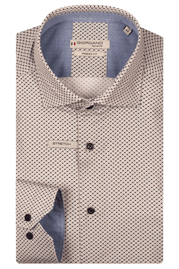 Giordano Maggiore Semi Cutaway Print Overhemd - Beige - 517825-80
