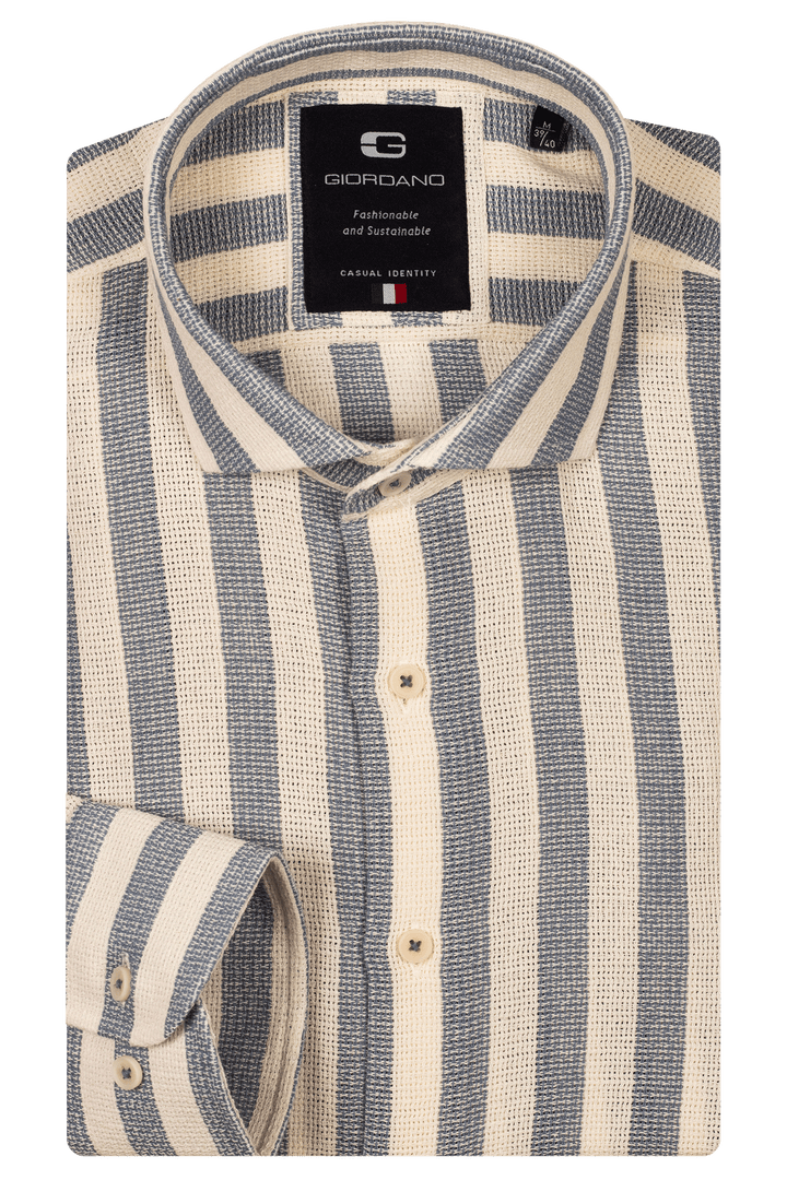 Giordano Row Cutaway Gestreept Overhemd - Blauw - 517840-60