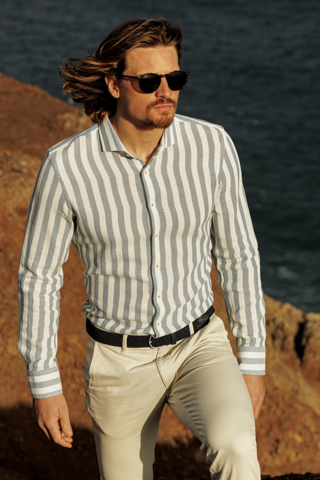 Giordano Row Cutaway Gestreept Overhemd - Blauw - 517840-60