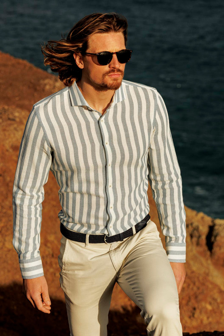 Giordano Row Cutaway Gestreept Overhemd - Blauw - 517840-60