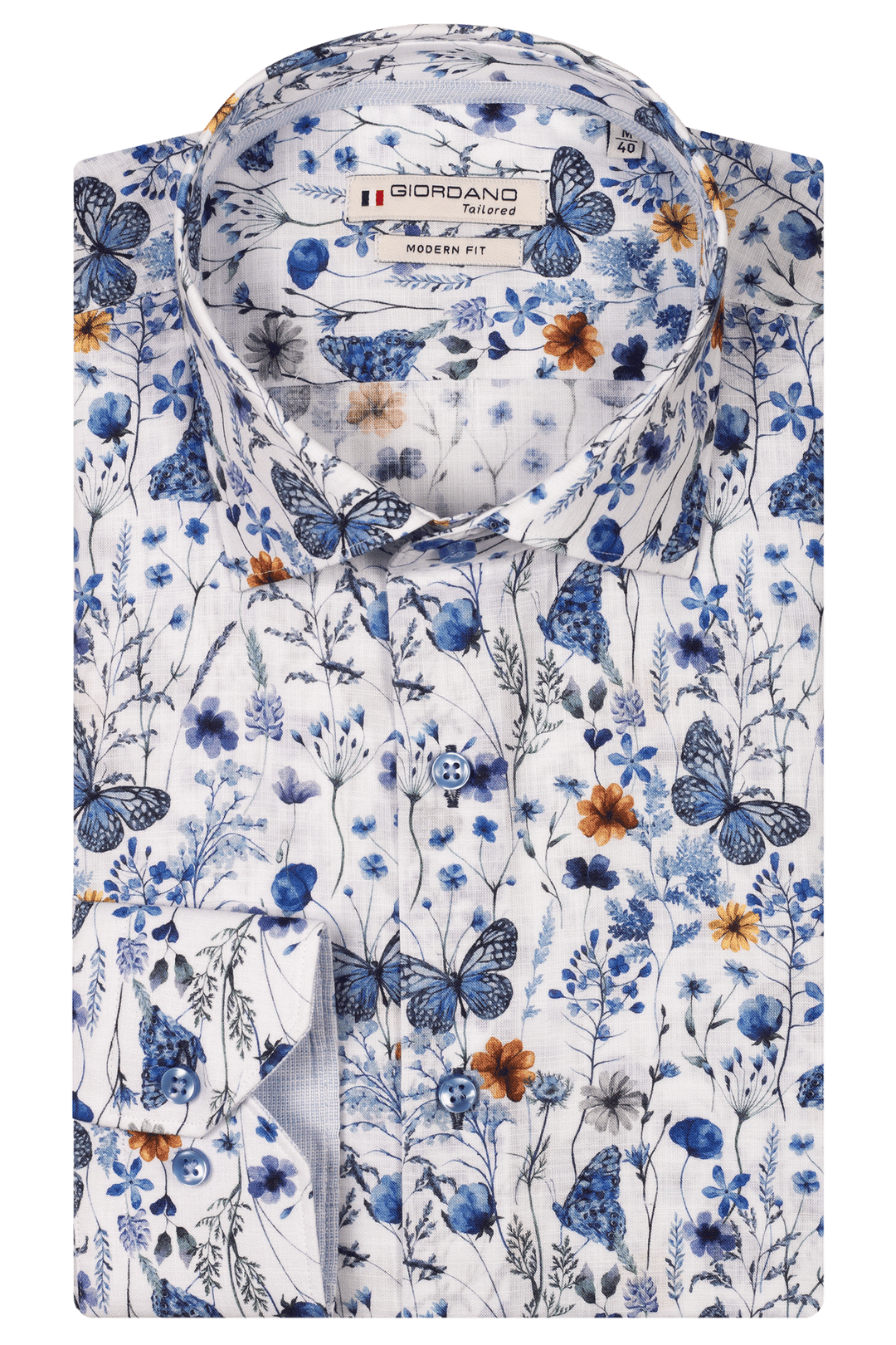 Giordano Maggiore Semi Cutaway Bloemenprint Overhemd - Wit
