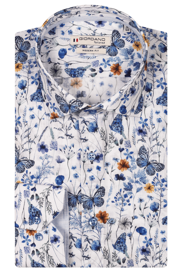 Giordano Maggiore Semi Cutaway Bloemenprint Overhemd - Wit