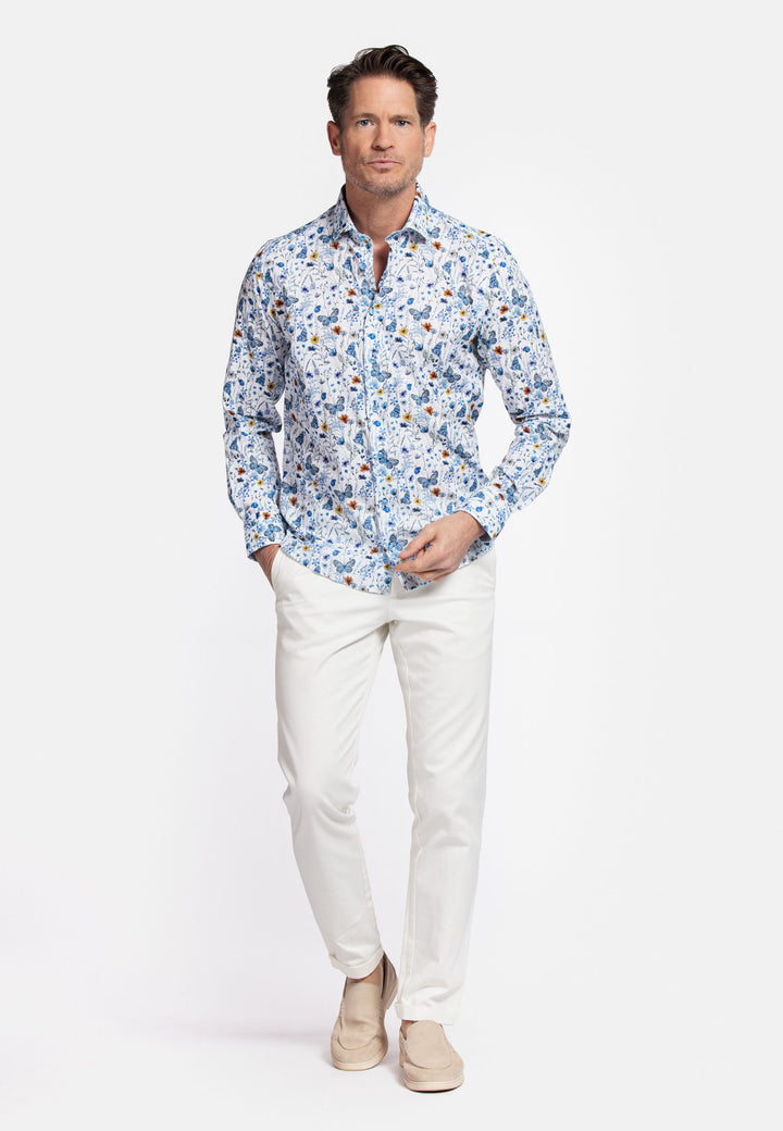 Giordano Maggiore Semi Cutaway Bloemenprint Overhemd - Wit