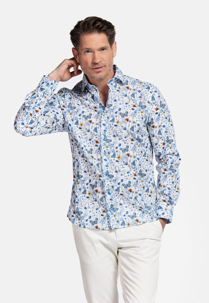 Giordano Maggiore Semi Cutaway Bloemenprint Overhemd - Wit