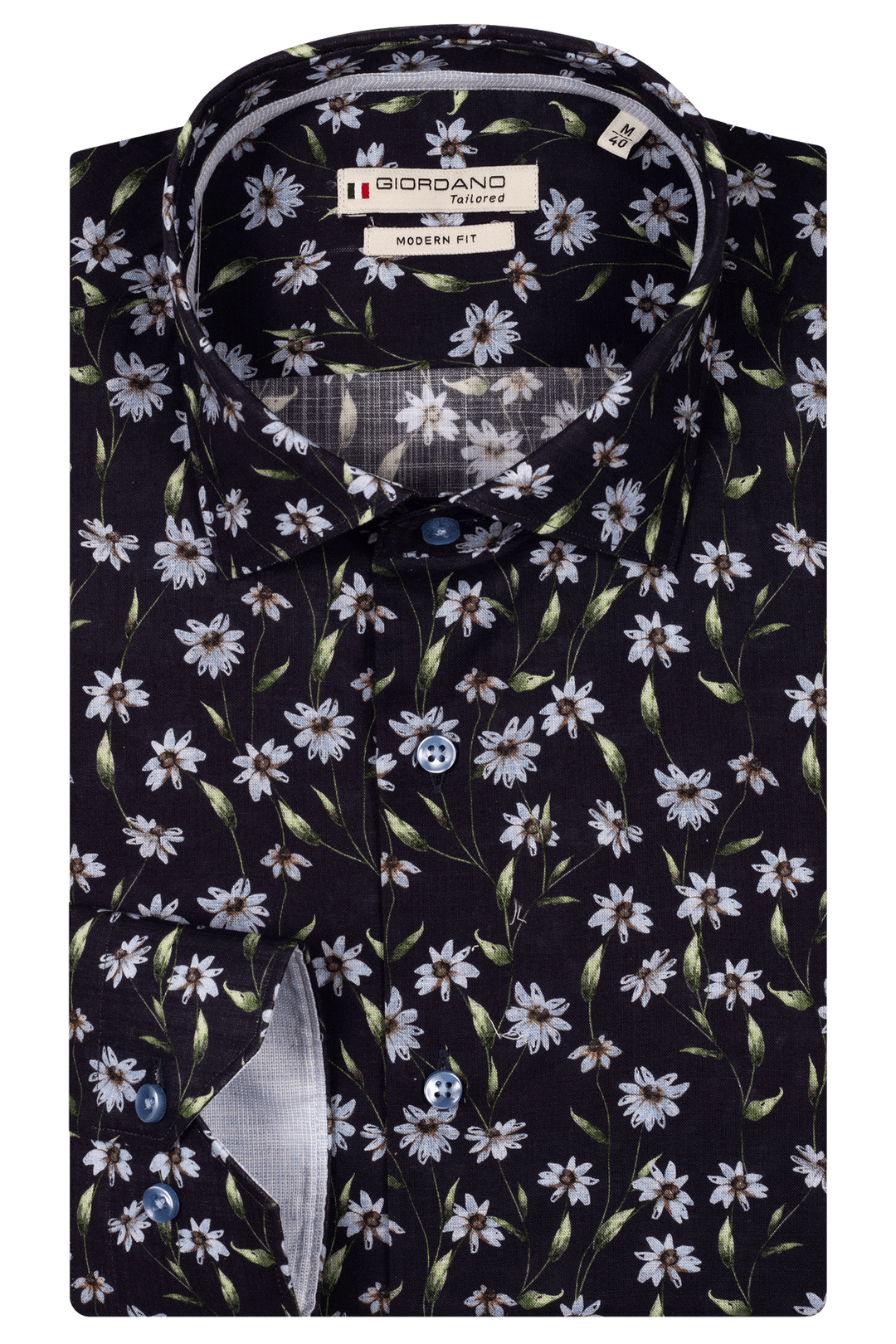 Giordano Maggiore Semi Cutaway Bloemenprint Overhemd - Navy