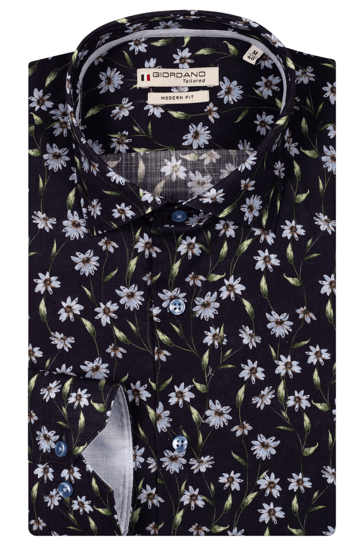 Giordano Maggiore Semi Cutaway Bloemenprint Overhemd - Navy