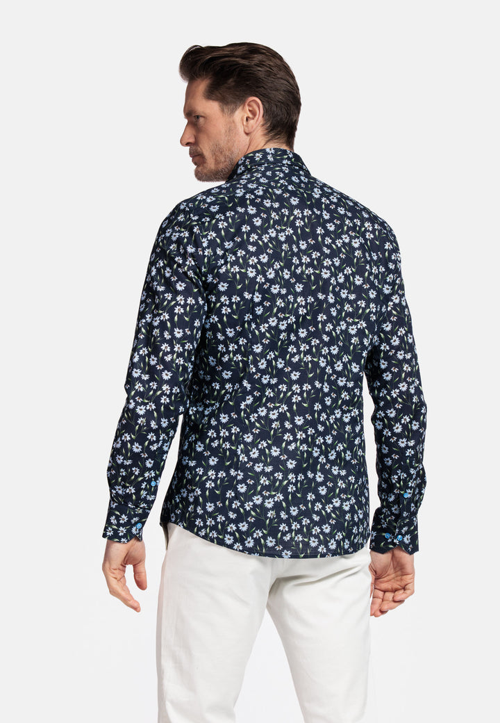 Giordano Maggiore Semi Cutaway Bloemenprint Overhemd - Navy