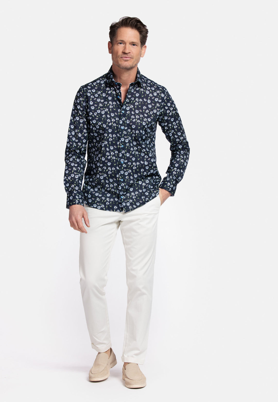 Giordano Maggiore Semi Cutaway Bloemenprint Overhemd - Navy