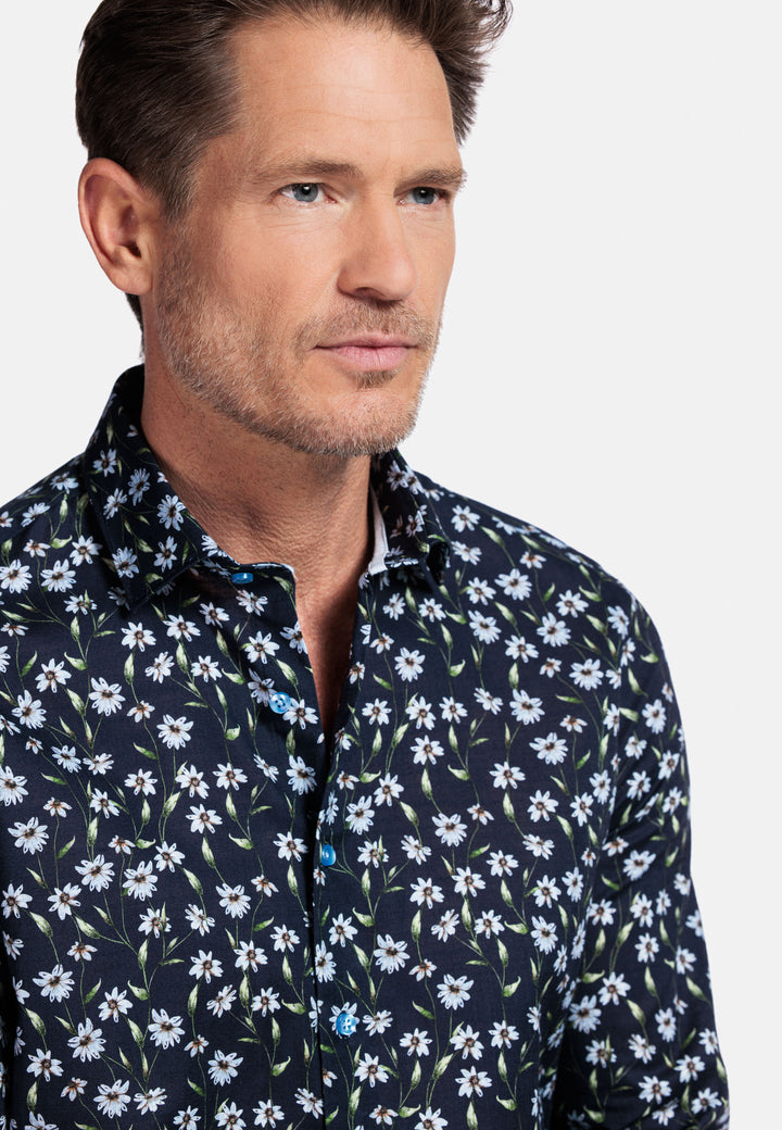 Giordano Maggiore Semi Cutaway Bloemenprint Overhemd - Navy