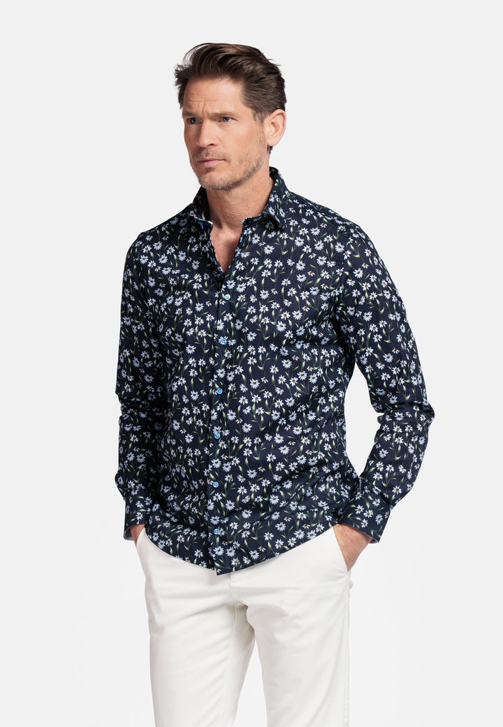 Giordano Maggiore Semi Cutaway Bloemenprint Overhemd - Navy