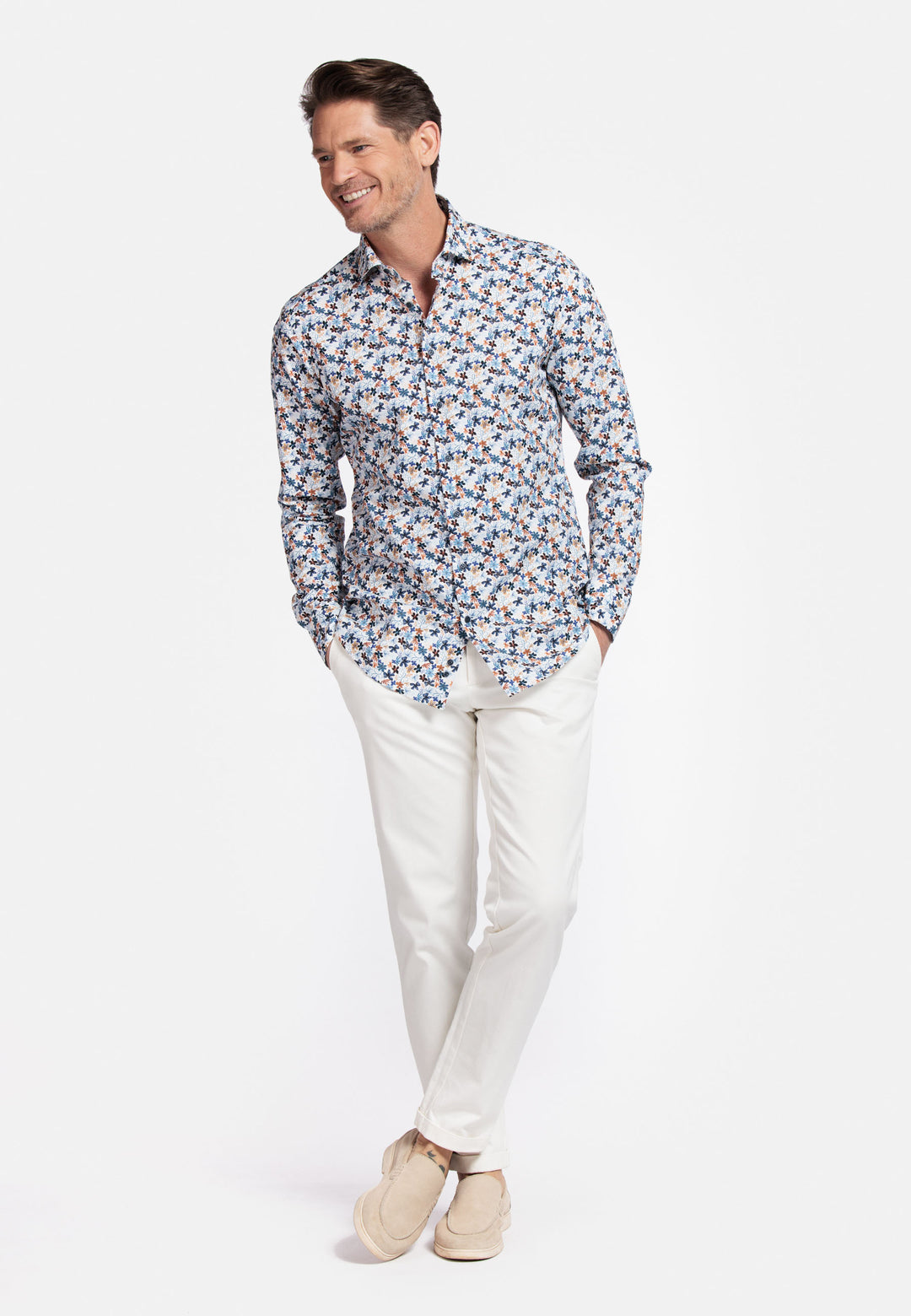 Giordano Maggiore Semi Cutaway Bloemenprint Overhemd - Navy - 517856-60