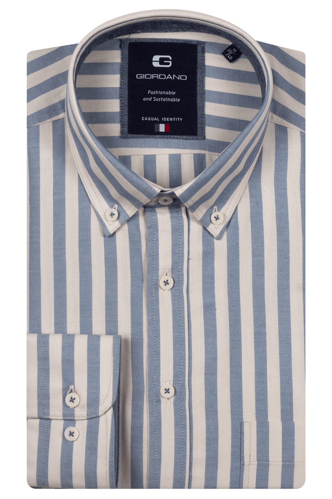 Giordano Brando Twill Gestreept Overhemd - Lichtblauw - 527101-65