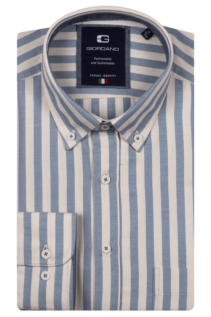 Giordano Brando Twill Gestreept Overhemd - Lichtblauw - 527101-65