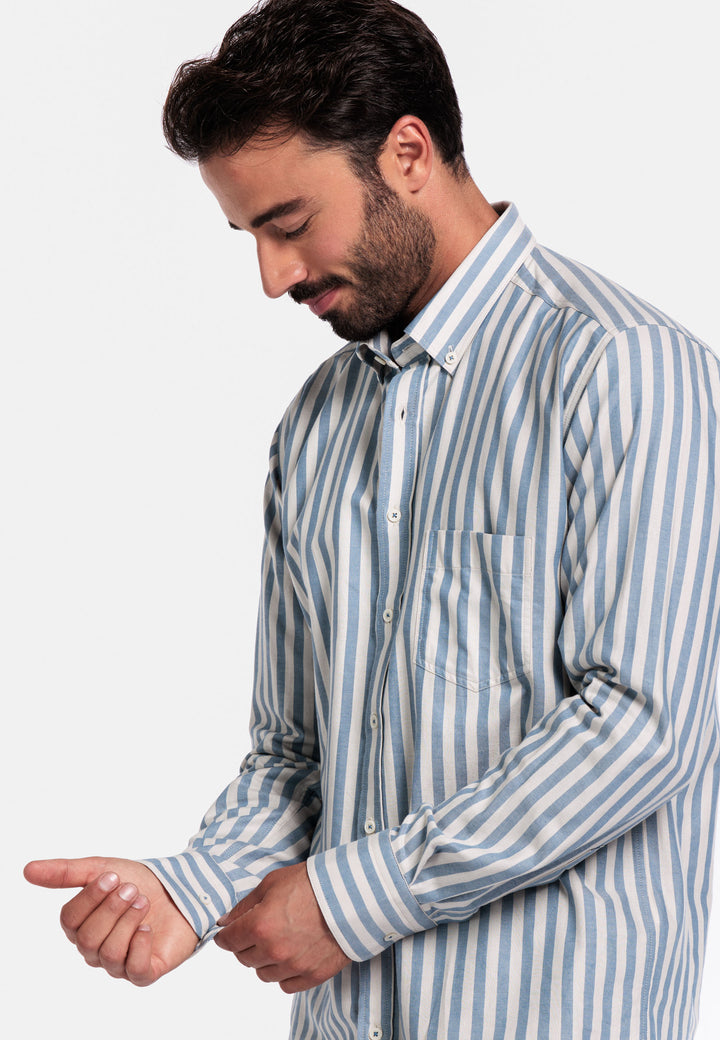 Giordano Brando Twill Gestreept Overhemd - Lichtblauw - 527101-65
