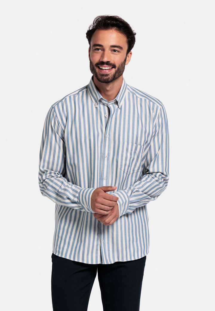 Giordano Brando Twill Gestreept Overhemd - Lichtblauw - 527101-65