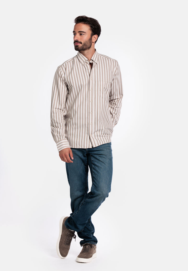 Giordano Brando Twill Gestreept Overhemd - Bruin - 527101-80