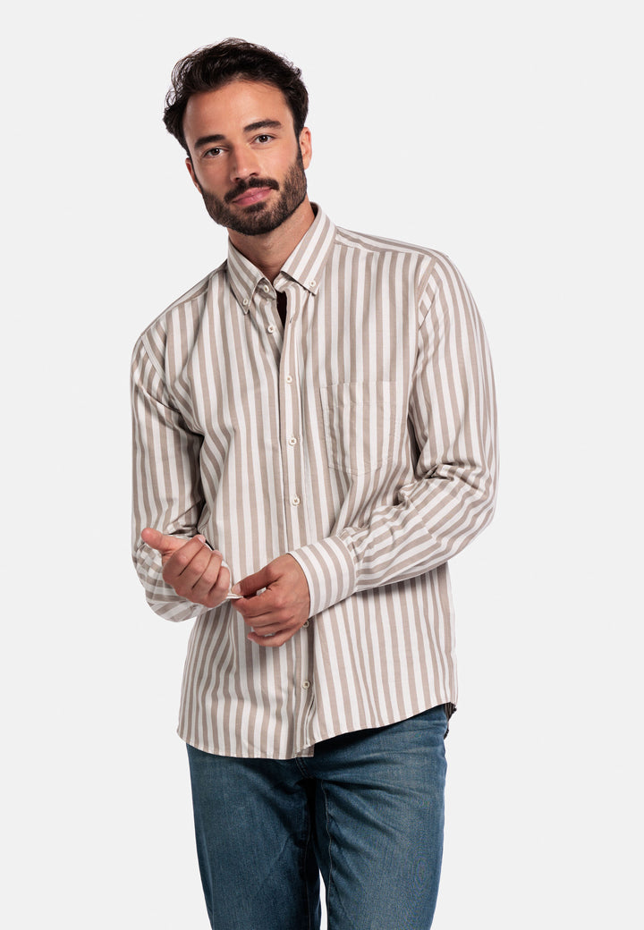 Giordano Brando Twill Gestreept Overhemd - Bruin - 527101-80