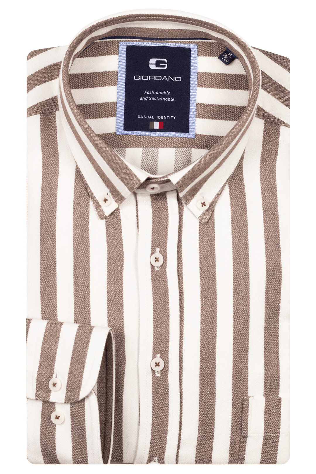 Giordano Brando Button Down Gestreept Overhemd - Bruin - 527103-80