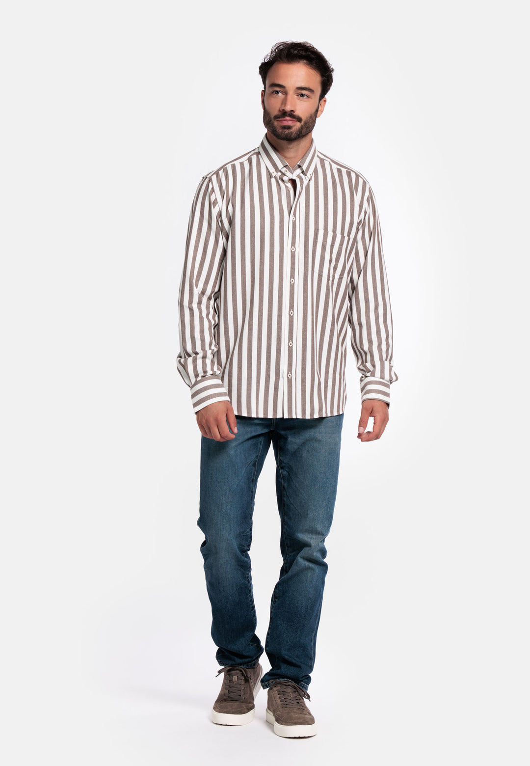 Giordano Brando Button Down Gestreept Overhemd - Bruin - 527103-80