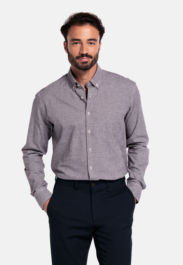 Giordano Ivy Pied-de-Poule Overhemd - Paars - 527310-40