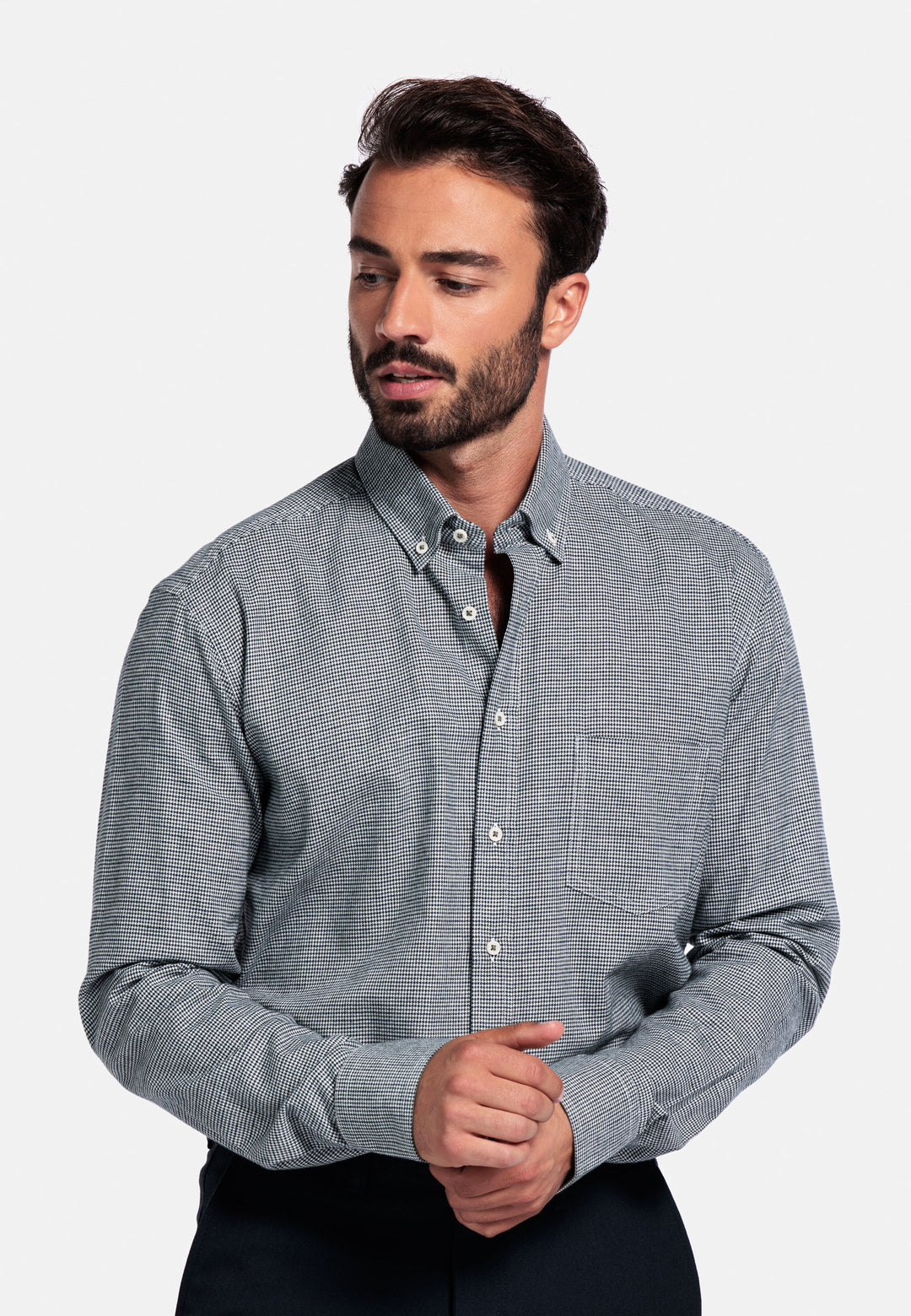 Giordano Ivy Pied-de-Poule Overhemd - Groen - 527310-70