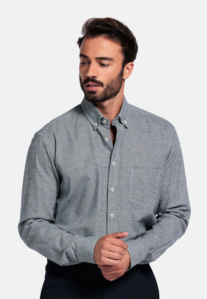 Giordano Ivy Pied-de-Poule Overhemd - Groen - 527310-70