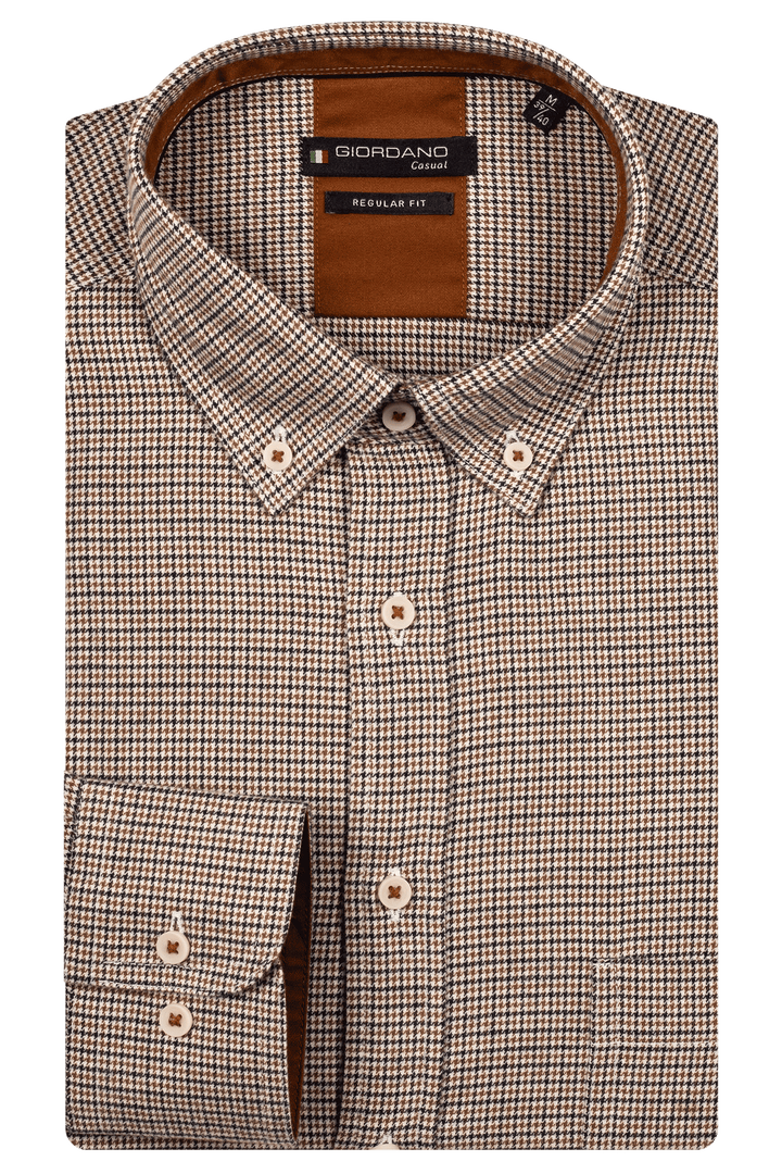 Giordano Ivy Pied-de-Poule Overhemd - Bruin - 527310-80