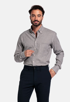 Giordano Ivy Pied-de-Poule Overhemd - Bruin - 527310-80