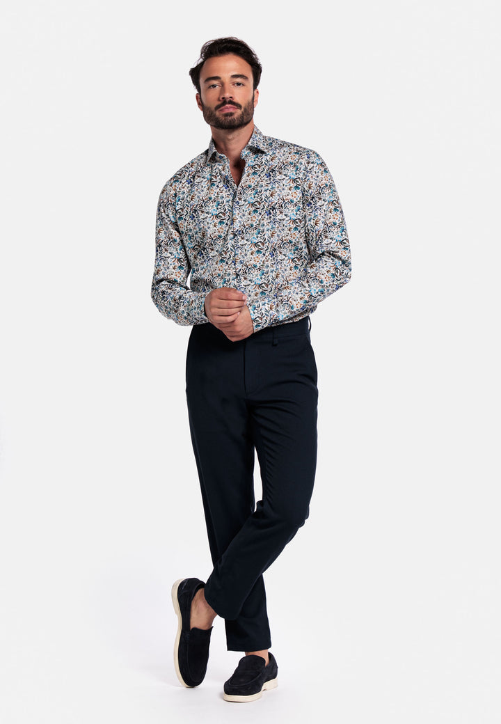 Giordano Maggiore Semi Cutaway Bloemenprint Overhemd - Blauw - 527810-60