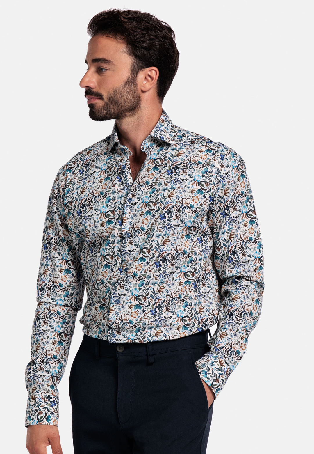 Giordano Maggiore Semi Cutaway Bloemenprint Overhemd - Blauw - 527810-60
