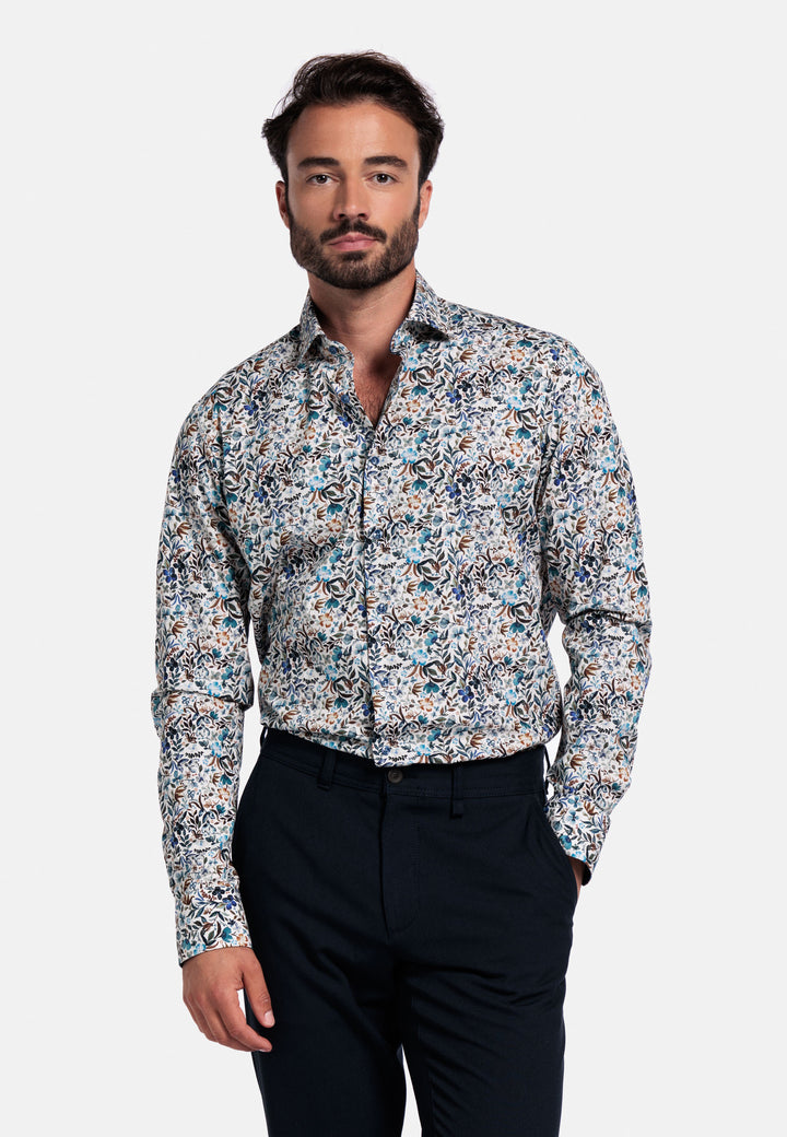 Giordano Maggiore Semi Cutaway Bloemenprint Overhemd - Blauw - 527810-60