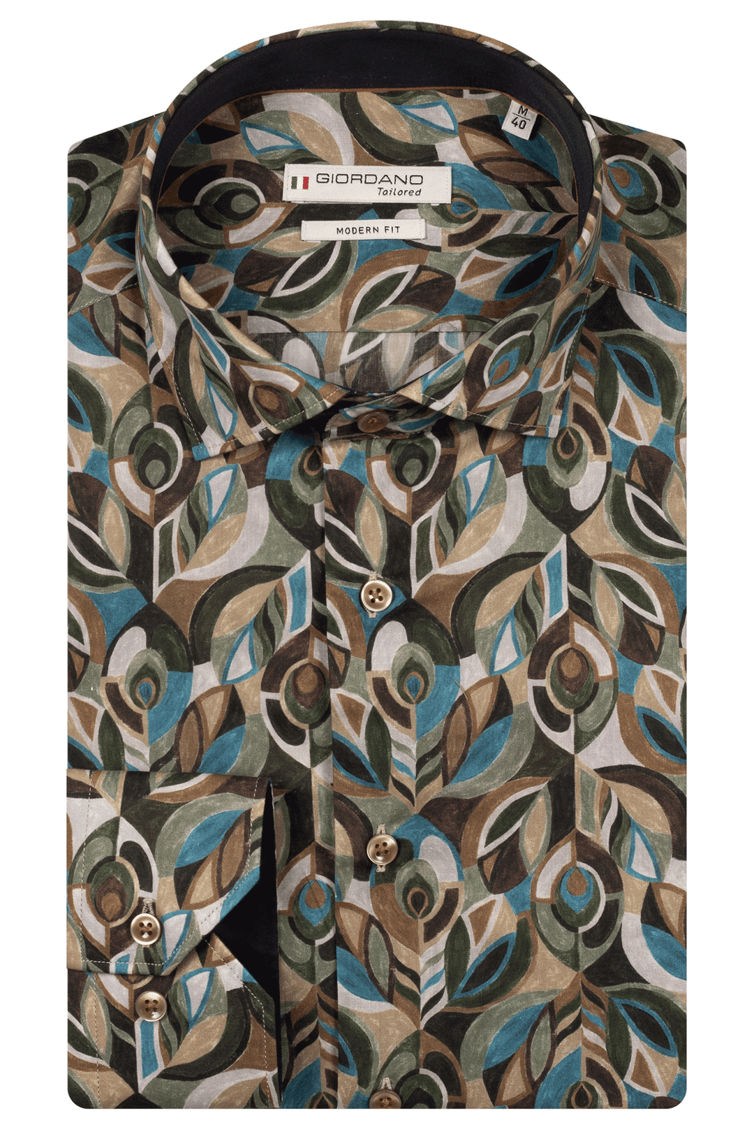 Giordano Maggiore Semi Cutaway Abstracte Print Overhemd - Groen - 527829-70