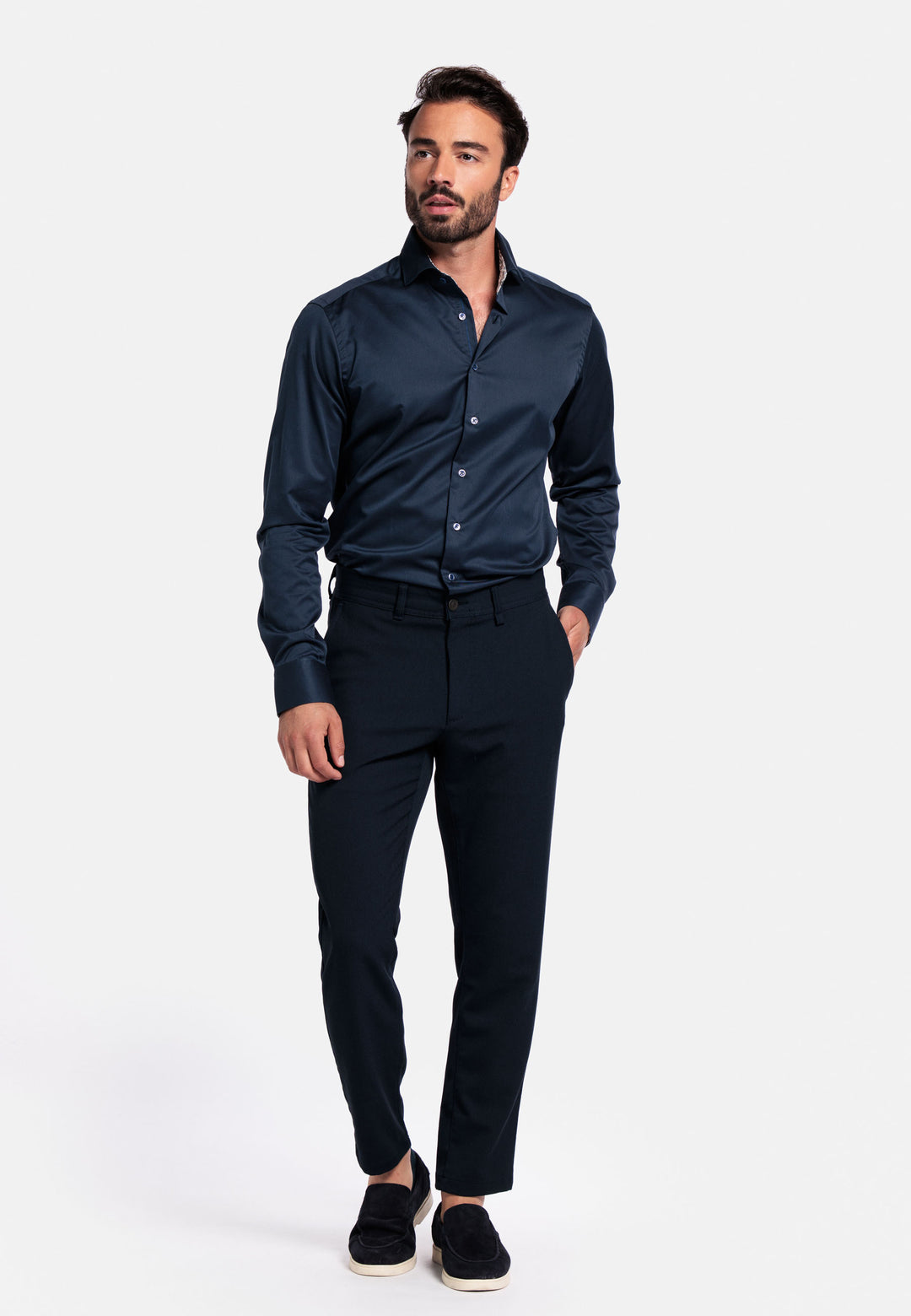 Giordano Locarno Semi Cutaway Twill Overhemd - Donkerblauw - 527877-60