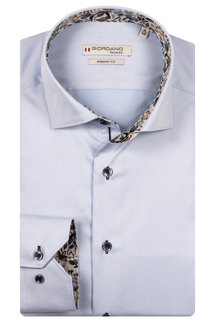 Giordano Locarno Semi Cutaway Twill Overhemd - Blauw - 527877-61
