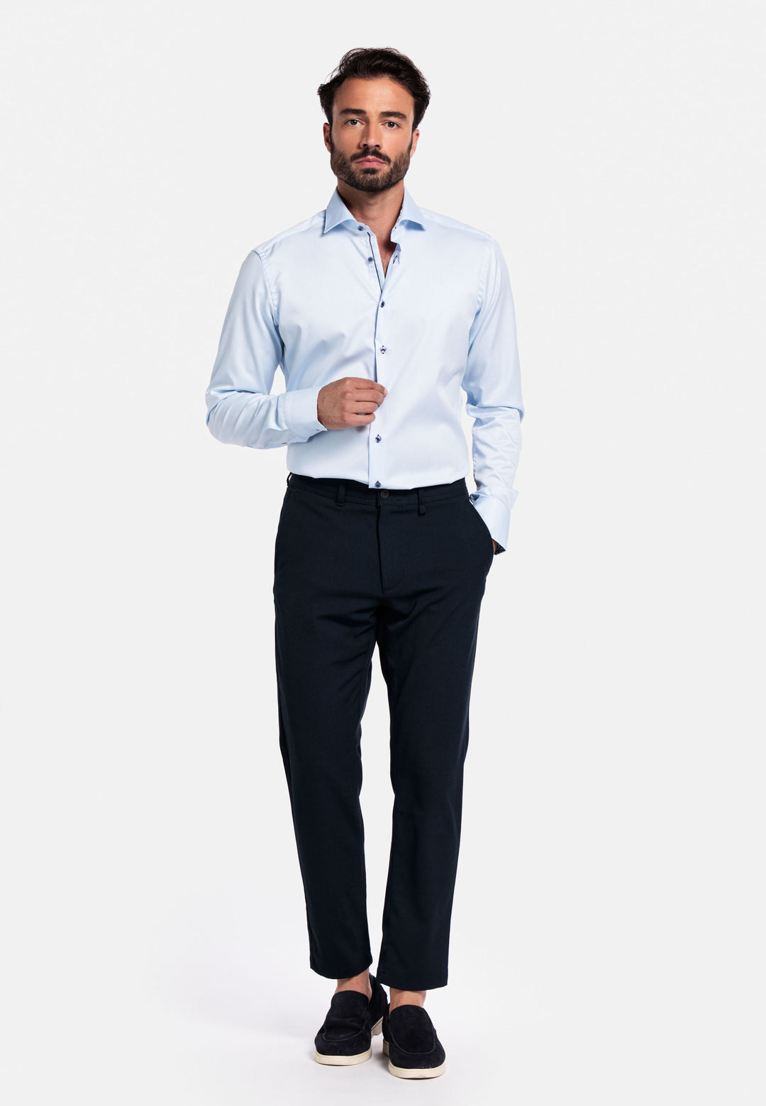 Giordano Locarno Semi Cutaway Twill Overhemd - Blauw - 527877-61