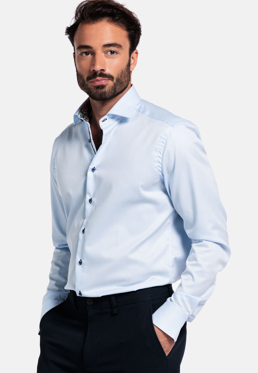 Giordano Locarno Semi Cutaway Twill Overhemd - Blauw - 527877-61
