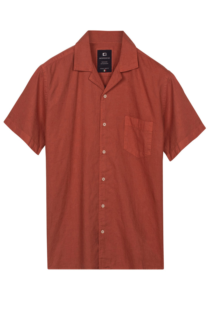 Giordano Capri Garment Dyed Korte Mouw Overhemd - Roestrood