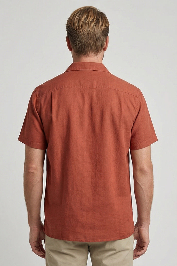 Giordano Capri Garment Dyed Korte Mouw Overhemd - Roestrood