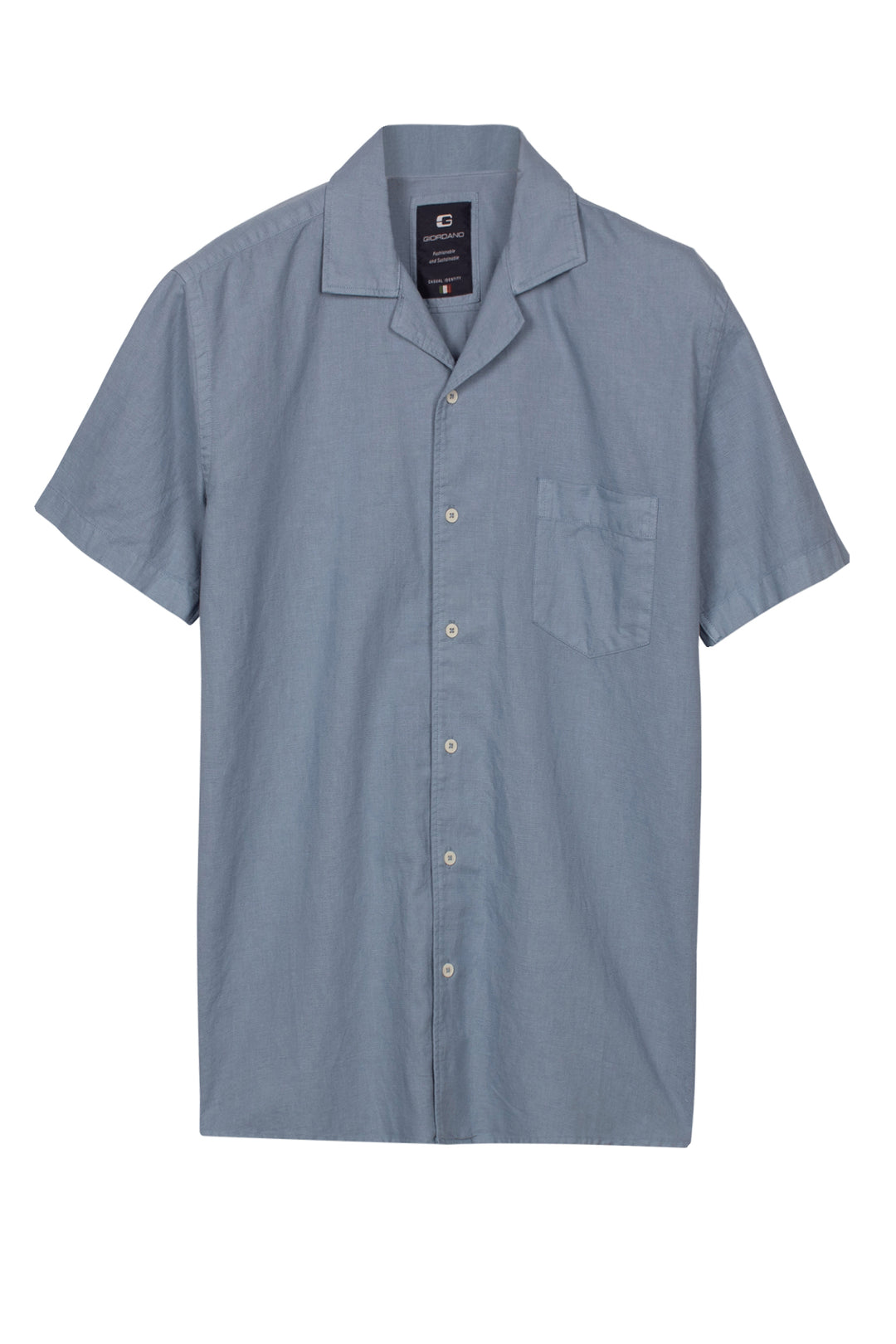 Giordano Capri Garment Dyed Korte Mouw Overhemd - Middenblauw